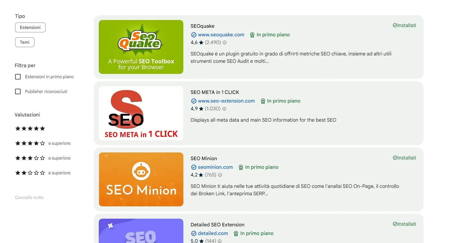 estensioni chrome per la SEO