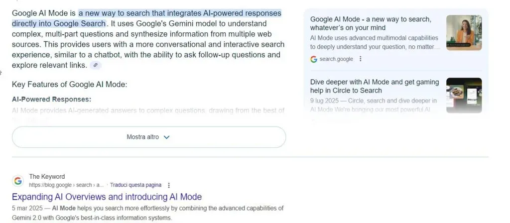google ai mode - Cerca con Google